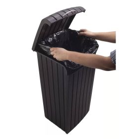 Heavy Duty Plastic 30-Gallon Kitchen Trash Can with Easy Open Lid in Brown