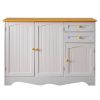 White Sideboard Buffet Cabinet with Light Wood Finish Top and Knobs