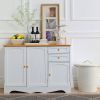 White Sideboard Buffet Cabinet with Light Wood Finish Top and Knobs