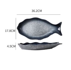 Commercial Hotel Large Size Steamed Fish Plate Japanese Household Ceramic Tableware (Option: Fish plate blue rhyme-36.2x17.8cm)