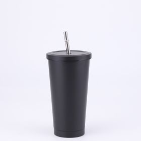 Stainless Steel Large-capacity Straw Insulation Cup (Option: Black-500ML)