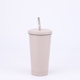 Stainless Steel Large-capacity Straw Insulation Cup (Option: Khaki-500ML)