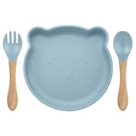 Food Supplement Tableware Set Silicone Spork Baby Products Bear Silicone Tableware (Option: Gray Blue)