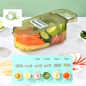 Transparent Green Kitchen Household Vegetable And Fruit Shredder (Option: Veneer cutter Drainage basket-6blades)