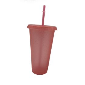 Multi Specification Plastic Straw Design Comfortable Cup (Option: Light Pink Sparkling Pink-710ml)