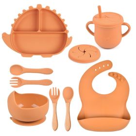 8-piece Children's Silicone Tableware Set Dinosaur Silicone Plate Bib Spoon Fork Cup Baby Silicone Plate (Option: Y25-C)