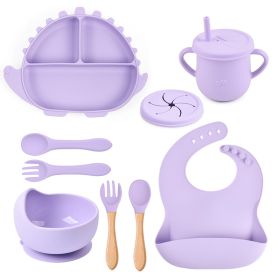 8-piece Children's Silicone Tableware Set Dinosaur Silicone Plate Bib Spoon Fork Cup Baby Silicone Plate (Option: Y2-D)